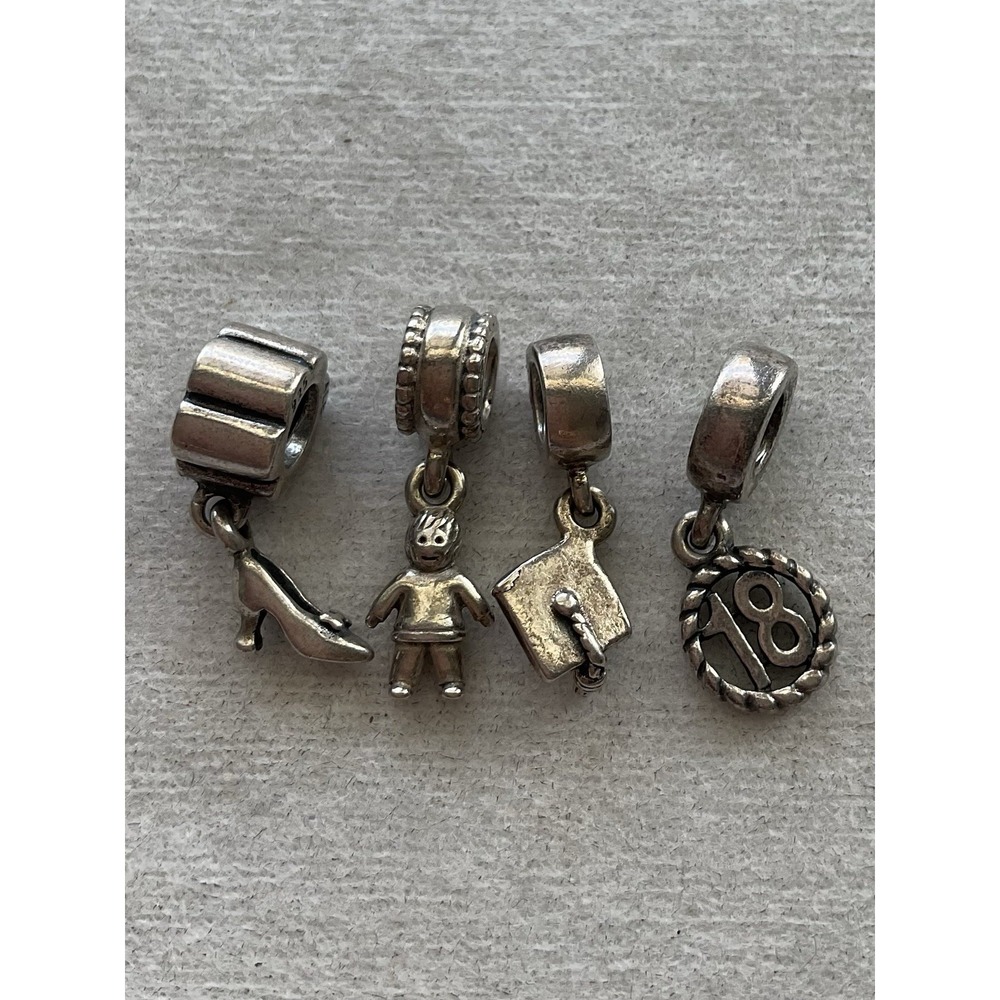 Lot Of 4 Pandora ALE 925 Sterling Silver Dangle Charms Shoe Boy Grad Cap Ect